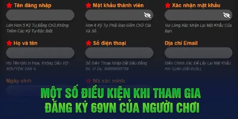 Điều kiện điều khoản về đăng ký tài khoản 69VN